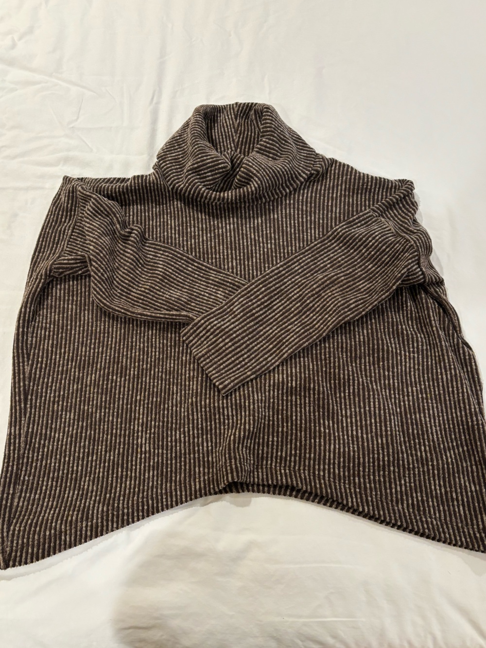 Clara Sun Woo Striped Brown Ribbed Women’s Turtleneck Sweater